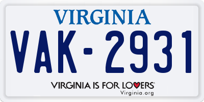 VA license plate VAK2931