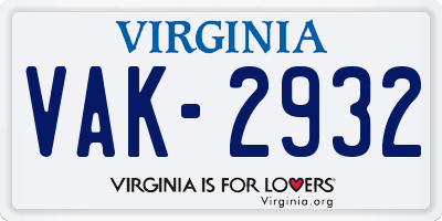 VA license plate VAK2932