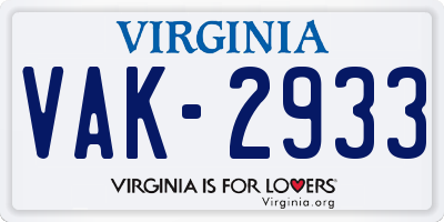 VA license plate VAK2933