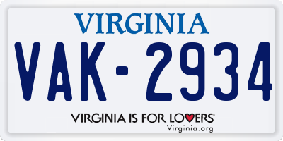 VA license plate VAK2934