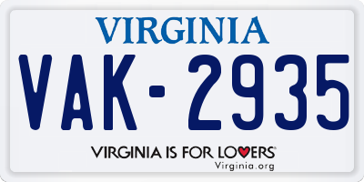 VA license plate VAK2935