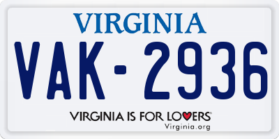 VA license plate VAK2936