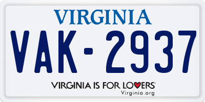 VA license plate VAK2937