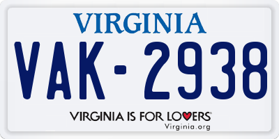 VA license plate VAK2938