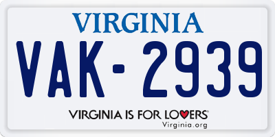 VA license plate VAK2939