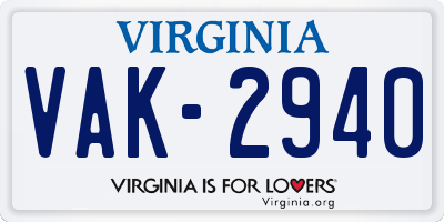 VA license plate VAK2940