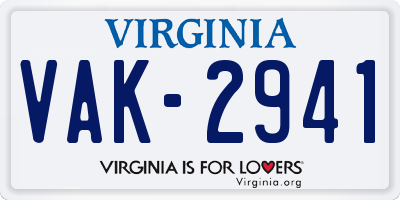 VA license plate VAK2941