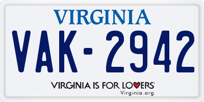 VA license plate VAK2942