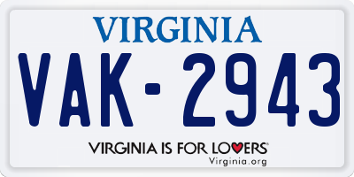 VA license plate VAK2943