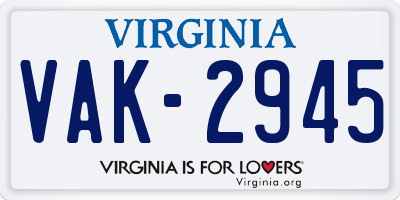 VA license plate VAK2945