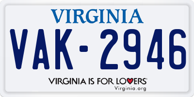 VA license plate VAK2946