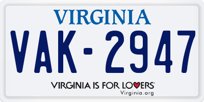 VA license plate VAK2947