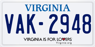 VA license plate VAK2948