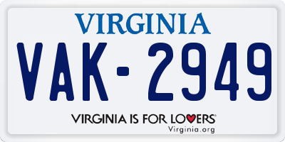 VA license plate VAK2949