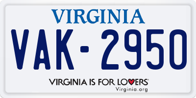 VA license plate VAK2950