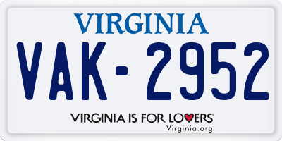 VA license plate VAK2952