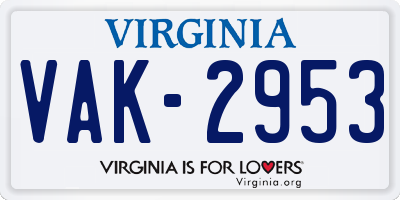 VA license plate VAK2953