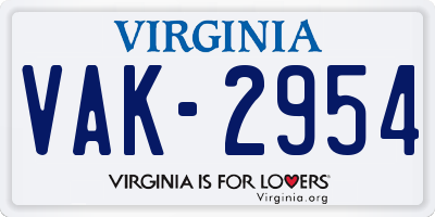 VA license plate VAK2954