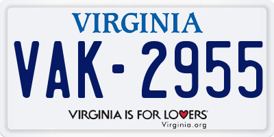 VA license plate VAK2955