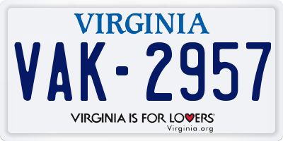 VA license plate VAK2957