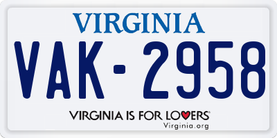 VA license plate VAK2958