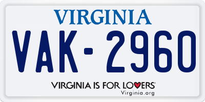 VA license plate VAK2960