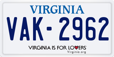 VA license plate VAK2962