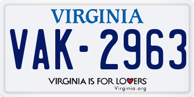 VA license plate VAK2963