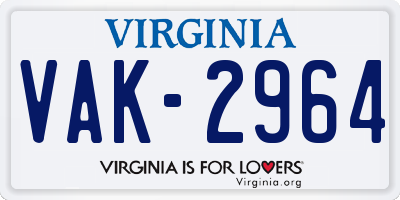VA license plate VAK2964