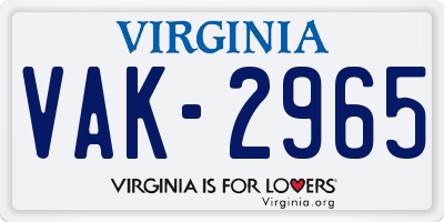 VA license plate VAK2965