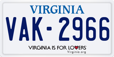 VA license plate VAK2966