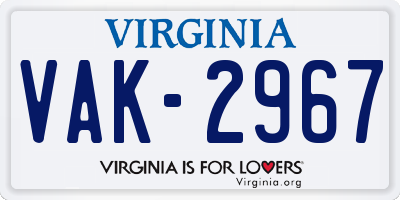 VA license plate VAK2967