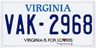 VA license plate VAK2968