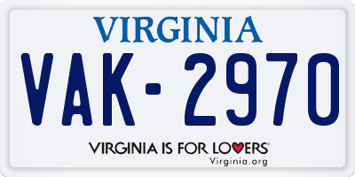 VA license plate VAK2970