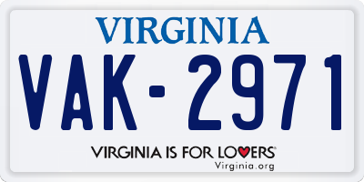 VA license plate VAK2971