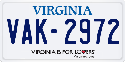 VA license plate VAK2972