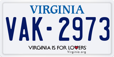 VA license plate VAK2973
