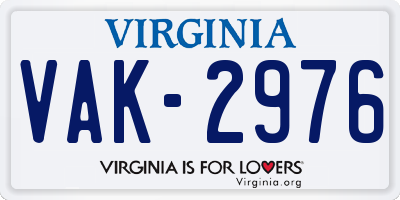 VA license plate VAK2976