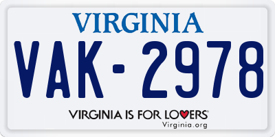 VA license plate VAK2978