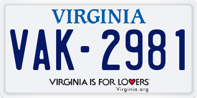 VA license plate VAK2981