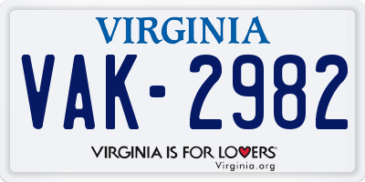 VA license plate VAK2982