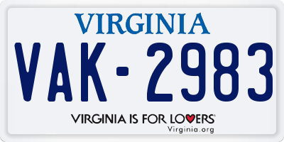 VA license plate VAK2983