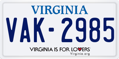 VA license plate VAK2985