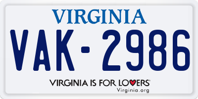 VA license plate VAK2986