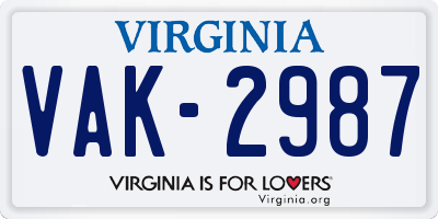 VA license plate VAK2987