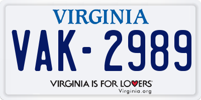 VA license plate VAK2989
