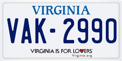 VA license plate VAK2990