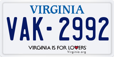 VA license plate VAK2992