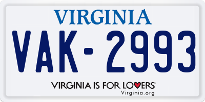 VA license plate VAK2993