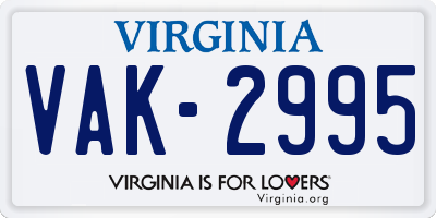 VA license plate VAK2995
